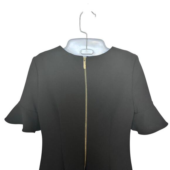 Calvin Klein Sheath Dress Flutter Sleeve Black Gold Exposed Zipper Women's Sz 4 - Picture 7 of 12